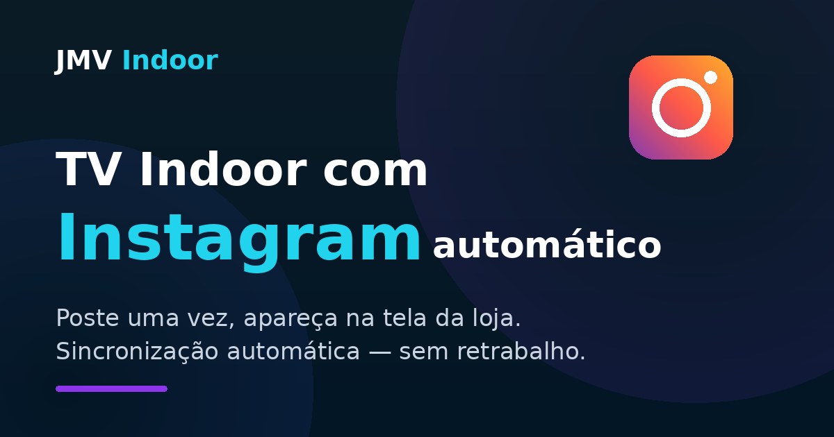 Tela vertical de TV Indoor em uma loja exibindo o feed do Instagram da marca sincronizado automaticamente, com posts e reels