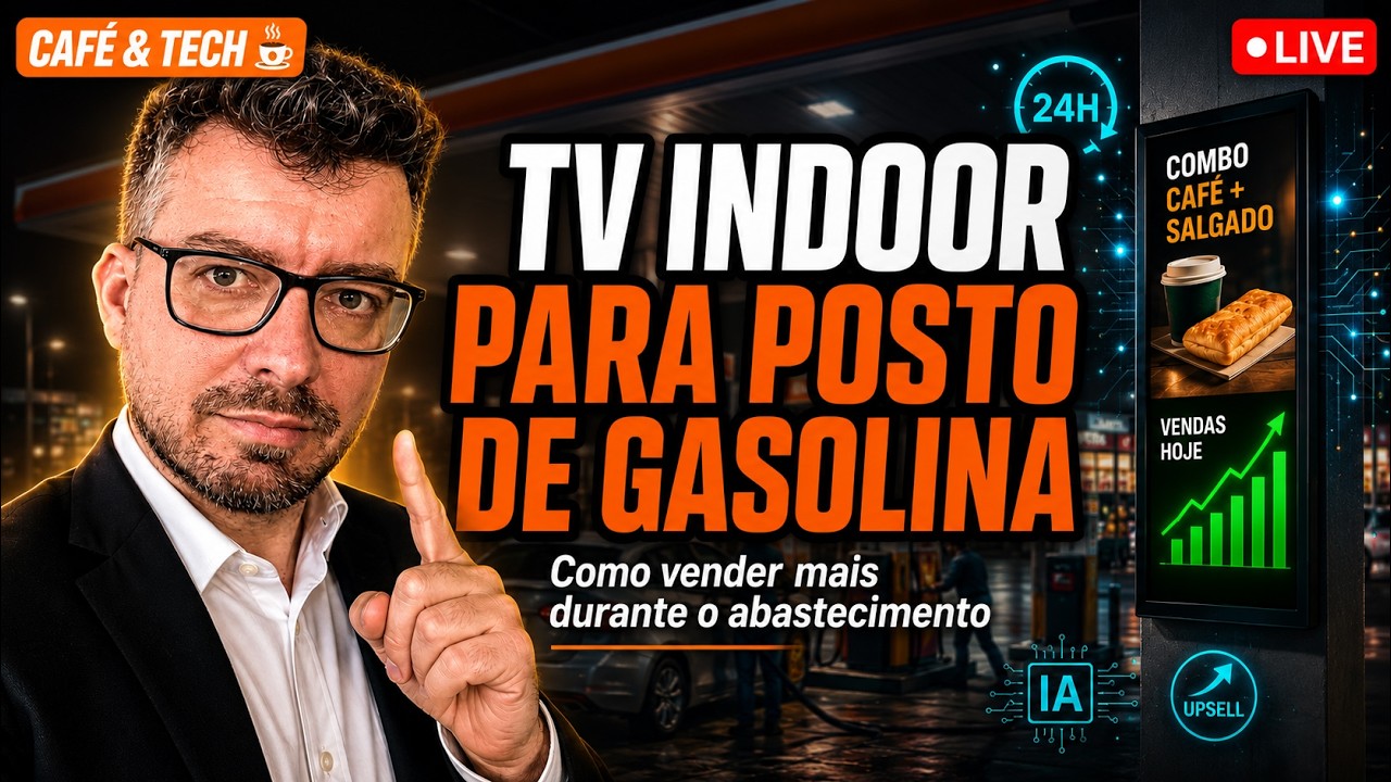 Mário Sérgio e Josimar Machado no episódio do podcast Café e Tech em que se discute a venda de espaço publicitário na TV Indoor do estabelecimento